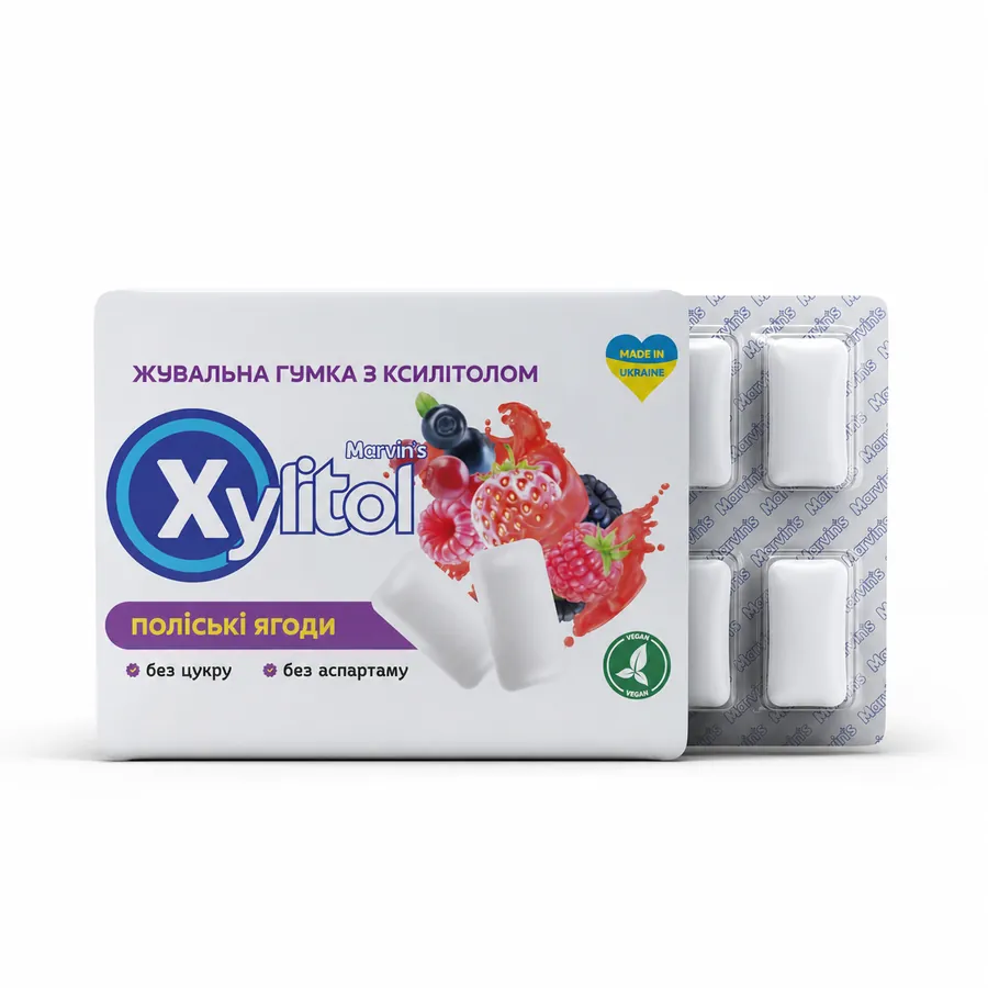 Жувальна гумка Marvin's Xylitol з ксилітолом, поліські ягоди