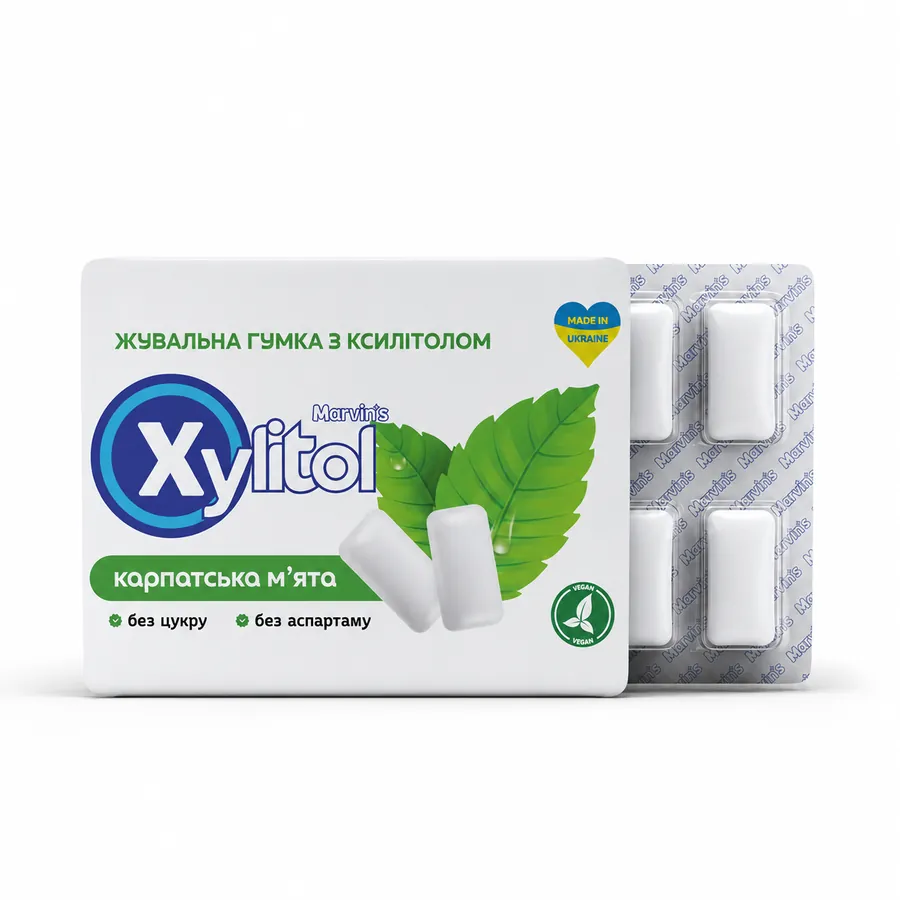Жувальна гумка Marvin's Xylitol з ксилітолом, карпатська м'ята